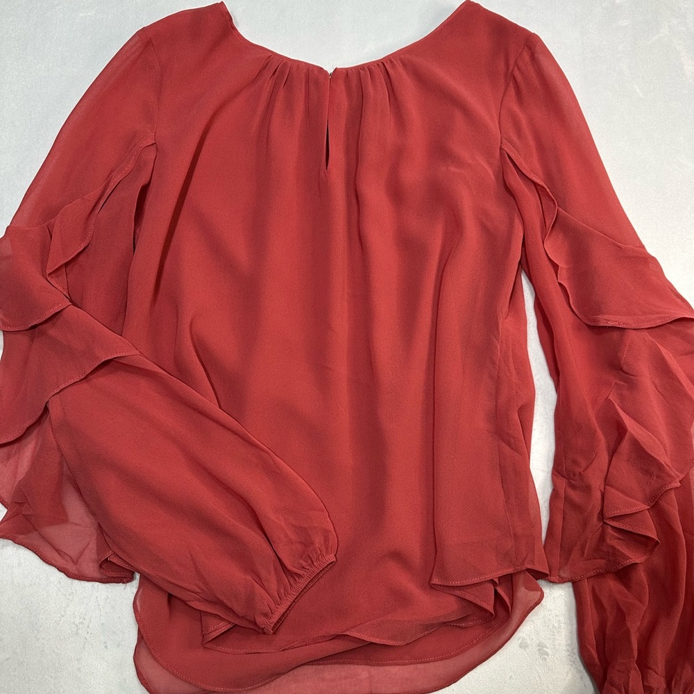 White House Black Market Ruffle Sleeve Blouse Womens Size 4